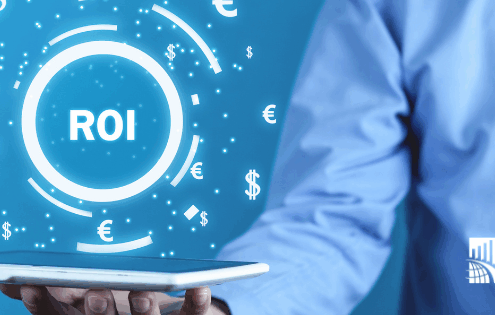 Business professional presenting ROI concept with digital currency icons and BARE International logo.